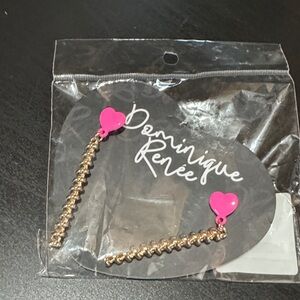 Dominique Hot Pink Heart Gold Earrings